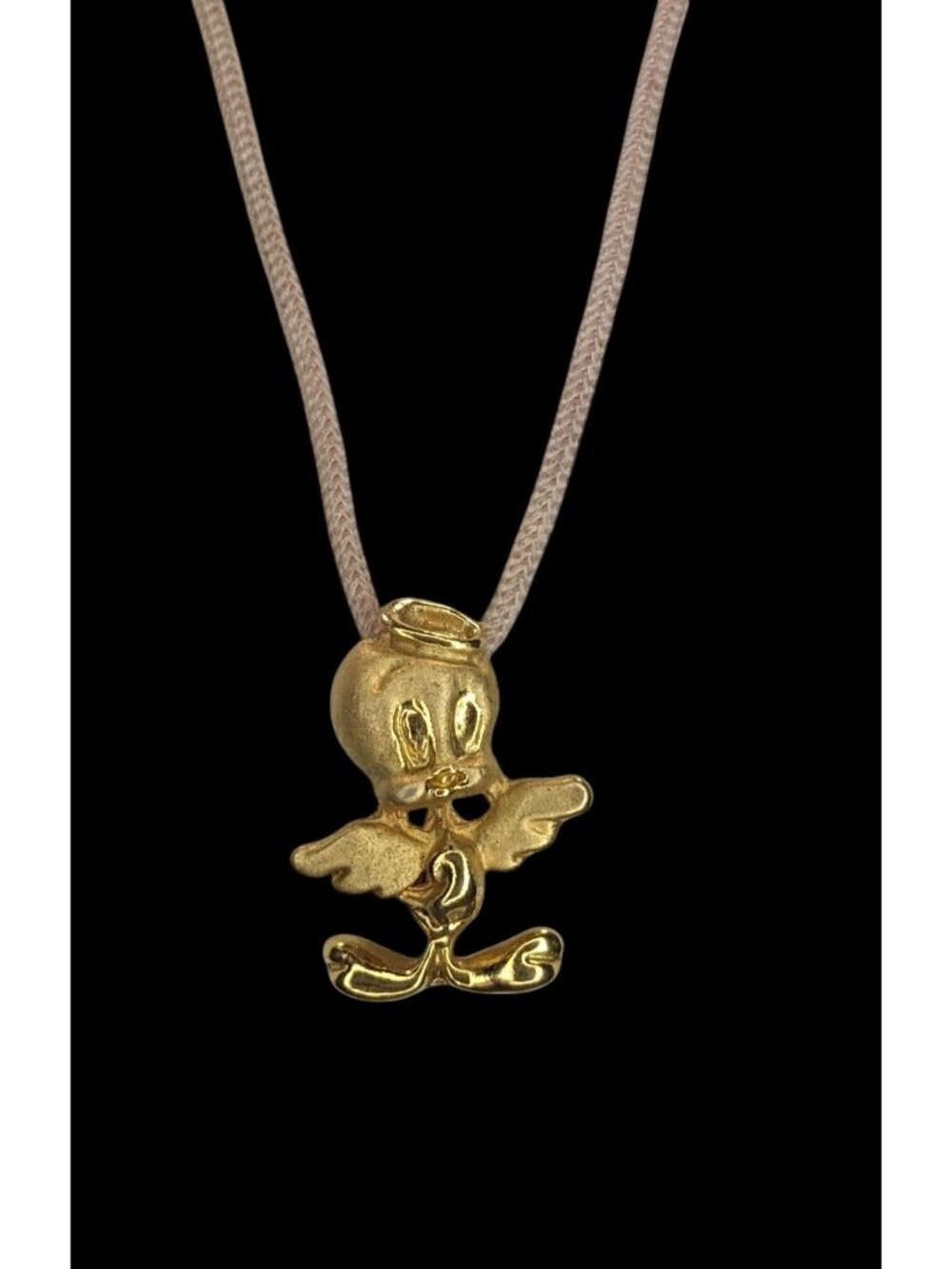 90s Y2K Cartooncore Tweety Bird Angel Gold Tone Pendant Necklace
